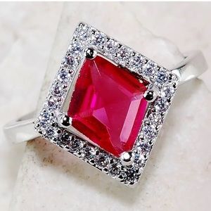 2CT Ruby & Topaz 925 with Diamond Accent Solid Sterling Silver Ring NWOT